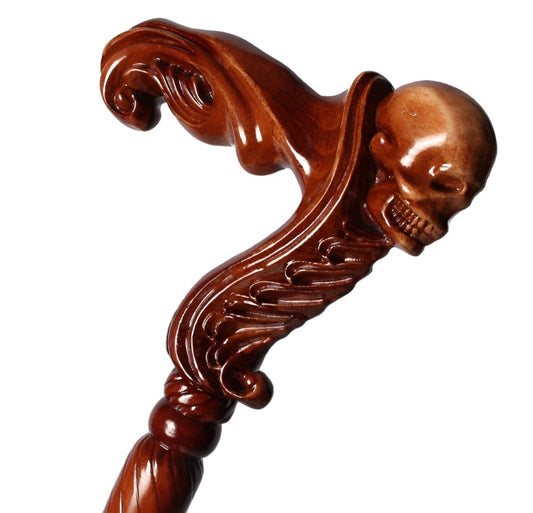 Walking Stick Skull Head German Beech Wooden Cane