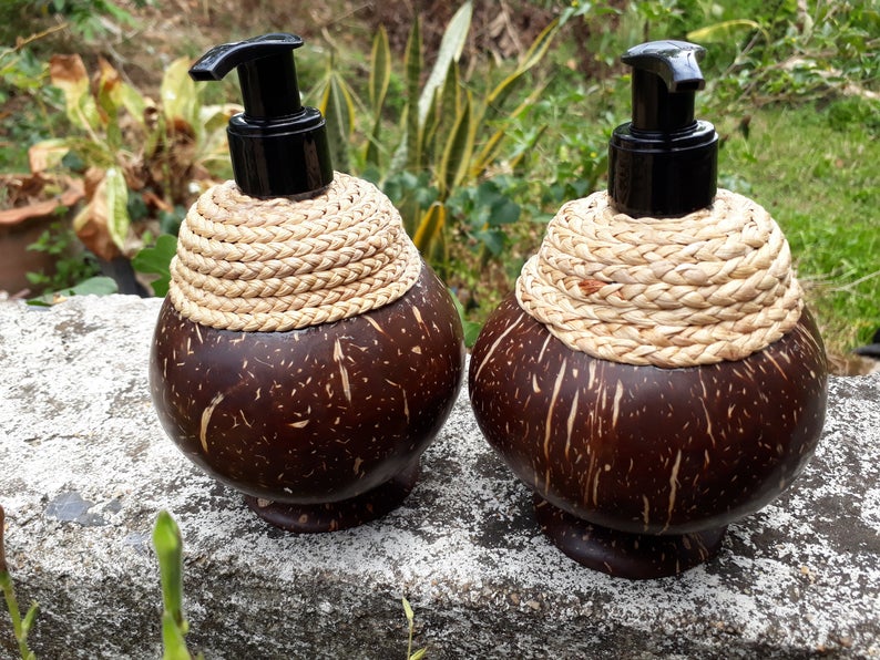 Coconut shell soap dispenser Bump bottle bathroom decor ideas - Goods Shopi