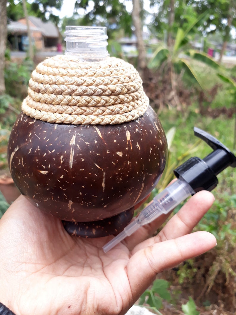 Coconut shell soap dispenser Bump bottle bathroom decor ideas - Goods Shopi