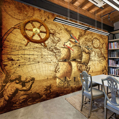 Retro Wallpaper Mural Sailing World Map - Goods Shopi