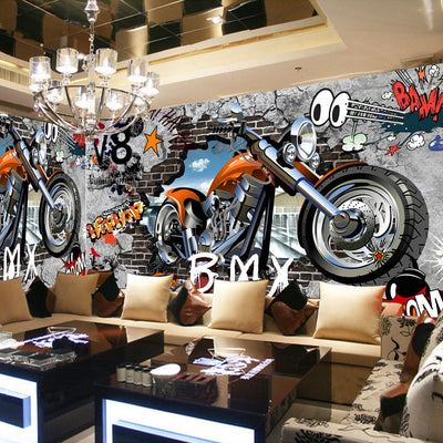 3D Wallpaper Graffiti Mural Motorcycle Street Art - Goods Shopi
