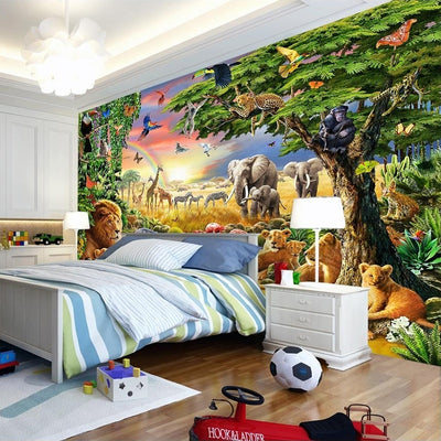 Kids Room Grassland Animal 3D Cartoon Mural  Wallpaper - Goods Shopi