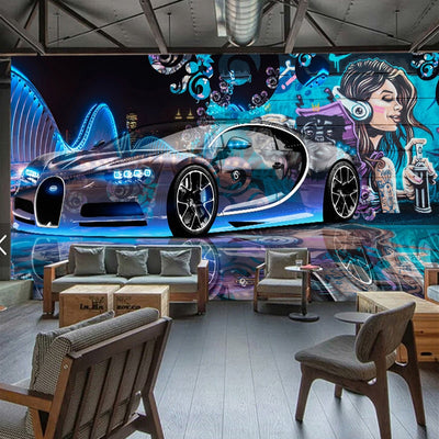 3D Wallpaper Mural Graffiti Sports Car - Goods Shopi