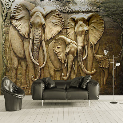 3D Elephants Mural Wallpaper - Goods Shopi