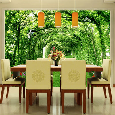 3D Wallpaper Green Forest Tree Tunnel Lawn - Goods Shopi