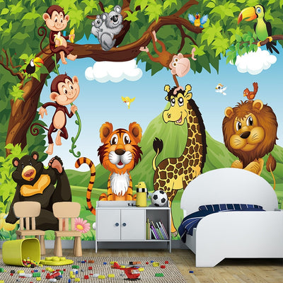 Jungle Animal Kids Bedroom 3D Mural Wallpaper - Goods Shopi