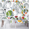 3D Wallpaper Mural White Ring Cycle Fruits Abstract - Goods Shopi