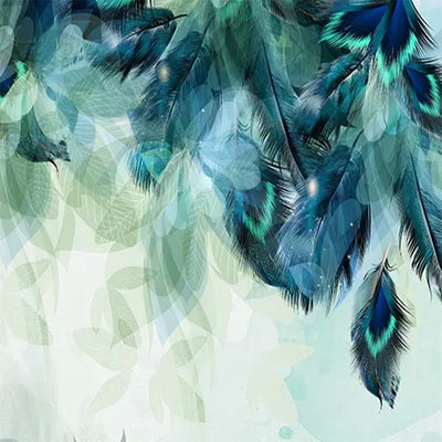3D Wallpaper Mural  Abstract Art Blue Feather - Goods Shopi