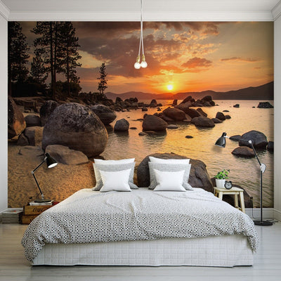 3D Wallpaper Sunset Rock Seaside Landscape - Goods Shopi