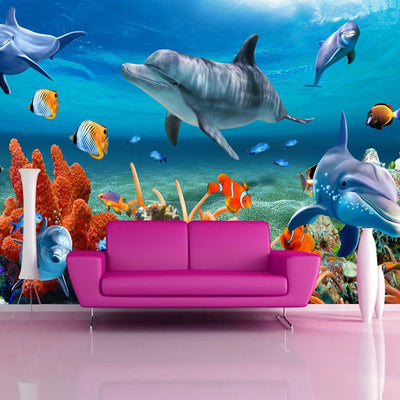 Dolphin Kids Bedding Room 3D Mural Wallpaper - Goods Shopi