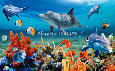 Dolphin Kids Bedding Room 3D Mural Wallpaper - Goods Shopi