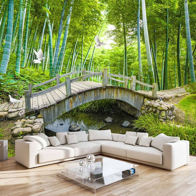 Mural Wallpaper 3D Nature Scenery Forest Bridge - Goods Shopi