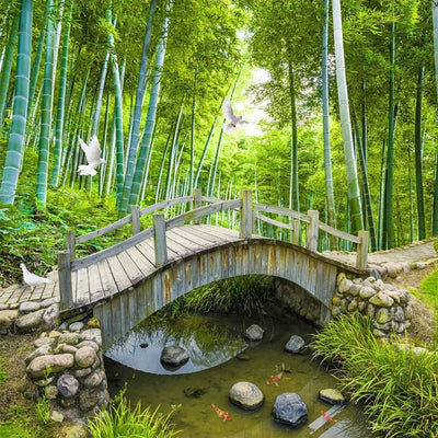 Mural Wallpaper 3D Nature Scenery Forest Bridge - Goods Shopi
